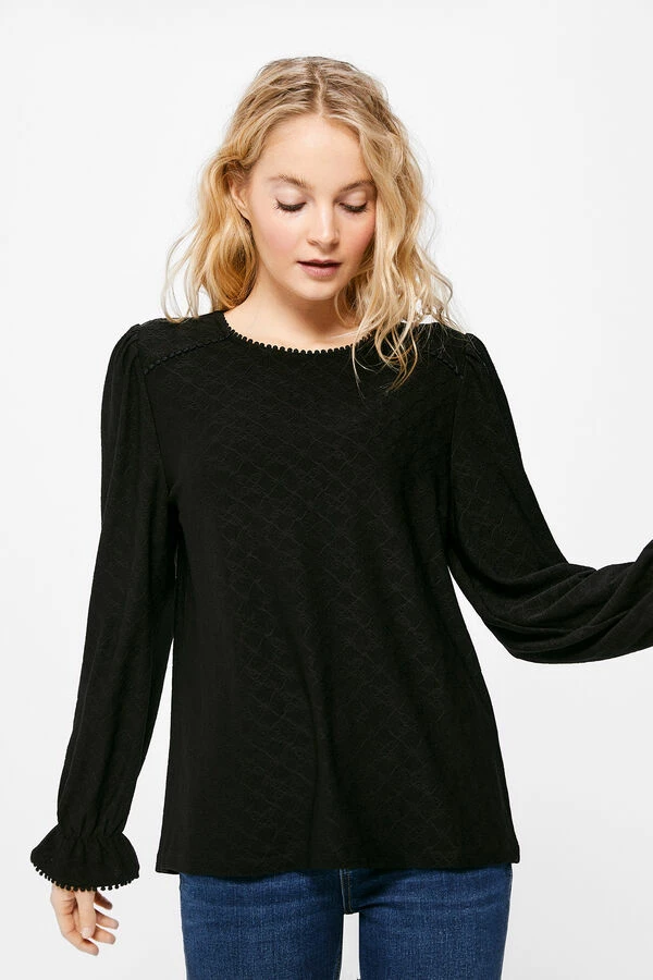 Springfield Blusa Negra Bordado Suizo