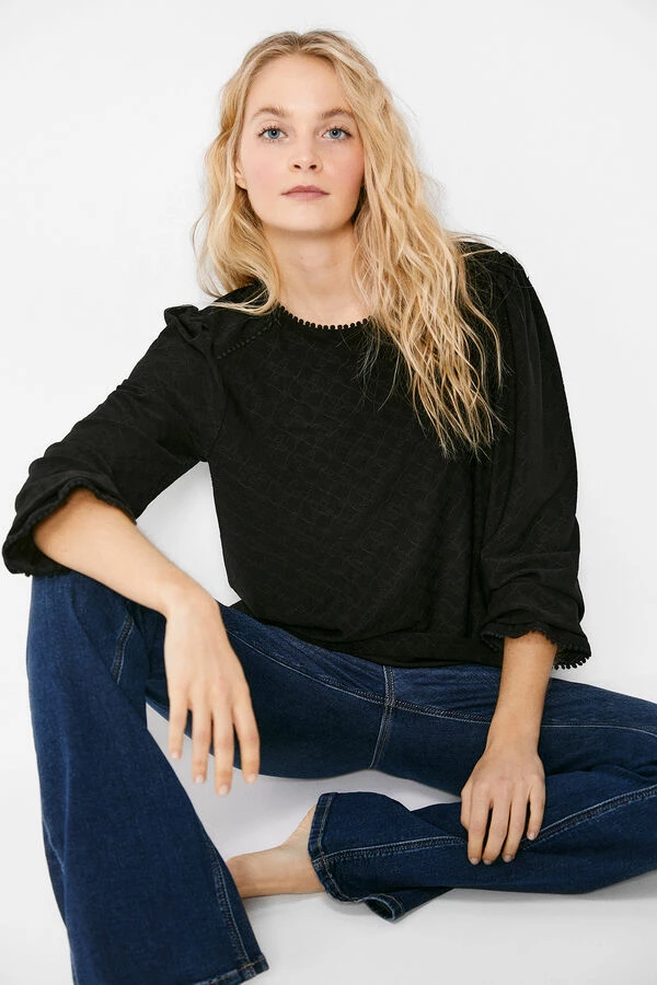 Springfield Blusa Negra Bordado Suizo - Imagen 2